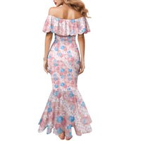 Anthurium Plumeria Lei Pastel Mermaid Dress Pink Hawaiian Splendid Palaka LT01 - Polynesian Pride