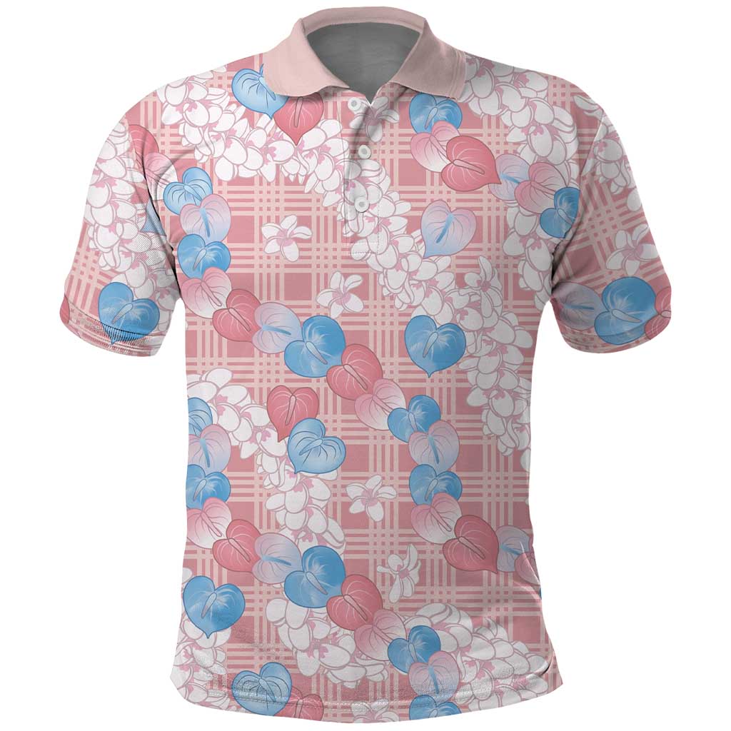 Anthurium Plumeria Lei Pastel Polo Shirt Pink Hawaiian Splendid Palaka LT01 Pink - Polynesian Pride