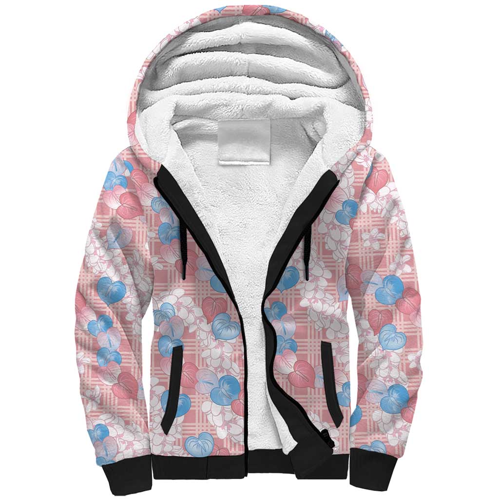 Anthurium Plumeria Lei Pastel Sherpa Hoodie Pink Hawaiian Splendid Palaka