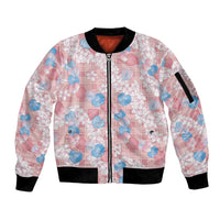 Anthurium Plumeria Lei Pastel Sleeve Zip Bomber Jacket Pink Hawaiian Splendid Palaka LT01 Unisex Pink - Polynesian Pride