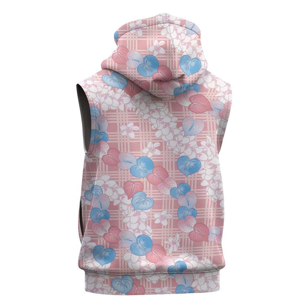 Anthurium Plumeria Lei Pastel Sleeveless Zip Hoodie Pink Hawaiian Splendid Palaka LT01 - Polynesian Pride