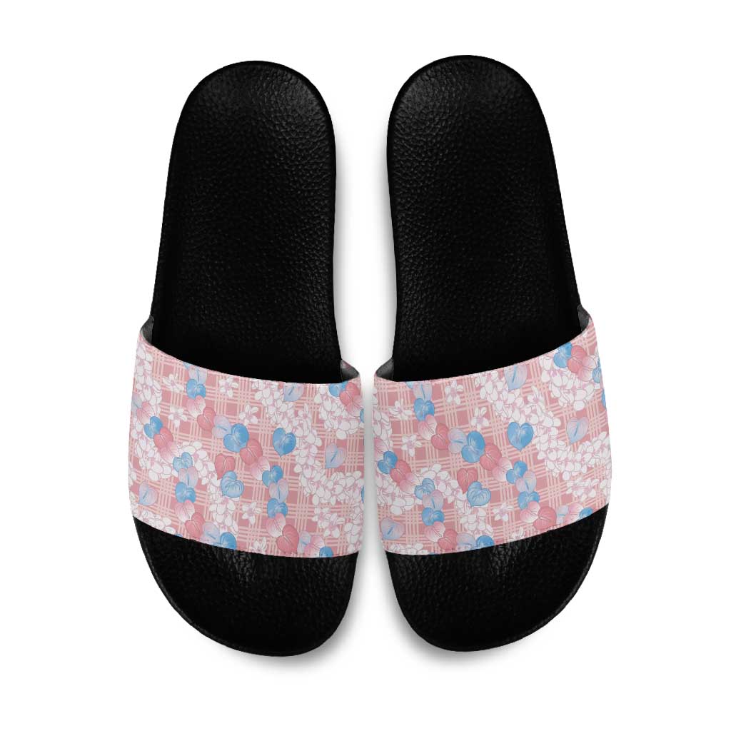 Anthurium Plumeria Lei Pastel Slide Sandals Pink Hawaiian Splendid Palaka LT01 Pink - Polynesian Pride