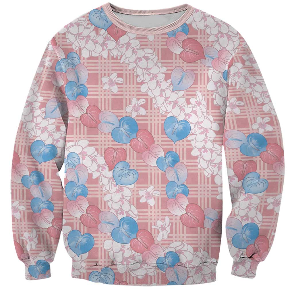 Anthurium Plumeria Lei Pastel Sweatshirt Pink Hawaiian Splendid Palaka LT01 Unisex Pink - Polynesian Pride
