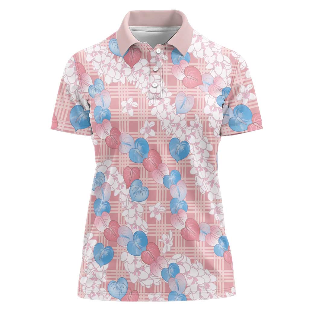 Anthurium Plumeria Lei Pastel Women Polo Shirt Pink Hawaiian Splendid Palaka
