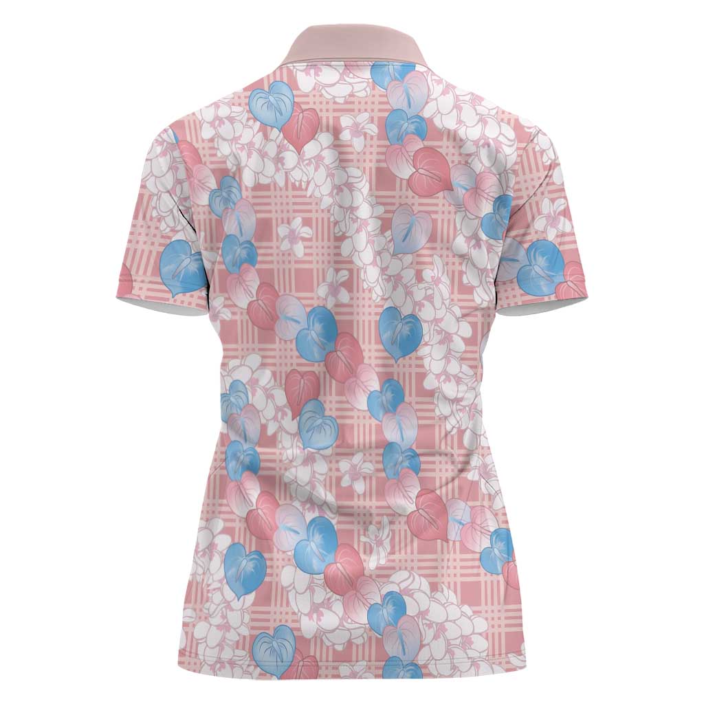 Anthurium Plumeria Lei Pastel Women Polo Shirt Pink Hawaiian Splendid Palaka