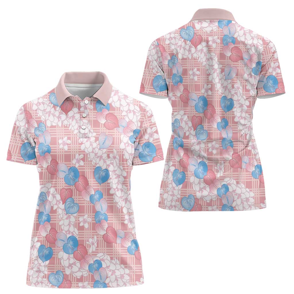 Anthurium Plumeria Lei Pastel Women Polo Shirt Pink Hawaiian Splendid Palaka