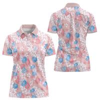 Anthurium Plumeria Lei Pastel Women Polo Shirt Pink Hawaiian Splendid Palaka