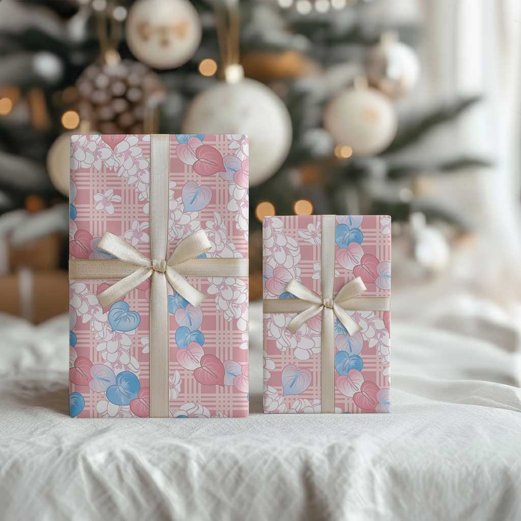 Anthurium Plumeria Lei Pastel Wrapping Paper Pink Hawaiian Splendid Palaka