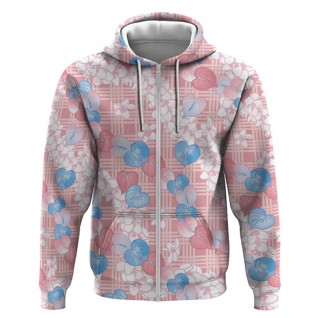 Anthurium Plumeria Lei Pastel Zip Hoodie Pink Hawaiian Splendid Palaka LT01 Zip Hoodie Pink - Polynesian Pride