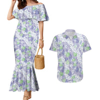 Anthurium Plumeria Lei Pastel Couples Matching Mermaid Dress and Hawaiian Shirt Purple Hawaiian Splendid Palaka