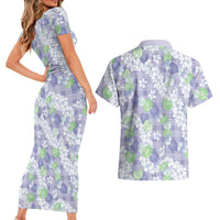 Anthurium Plumeria Lei Pastel Couples Matching Short Sleeve Bodycon Dress and Hawaiian Shirt Purple Hawaiian Splendid Palaka