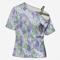 Anthurium Plumeria Lei Pastel Cross Shoulder Shirt Purple Hawaiian Splendid Palaka LT01 Female Purple - Polynesian Pride