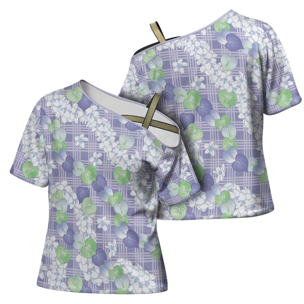 Anthurium Plumeria Lei Pastel Cross Shoulder Shirt Purple Hawaiian Splendid Palaka LT01 - Polynesian Pride