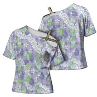 Anthurium Plumeria Lei Pastel Cross Shoulder Shirt Purple Hawaiian Splendid Palaka LT01 - Polynesian Pride