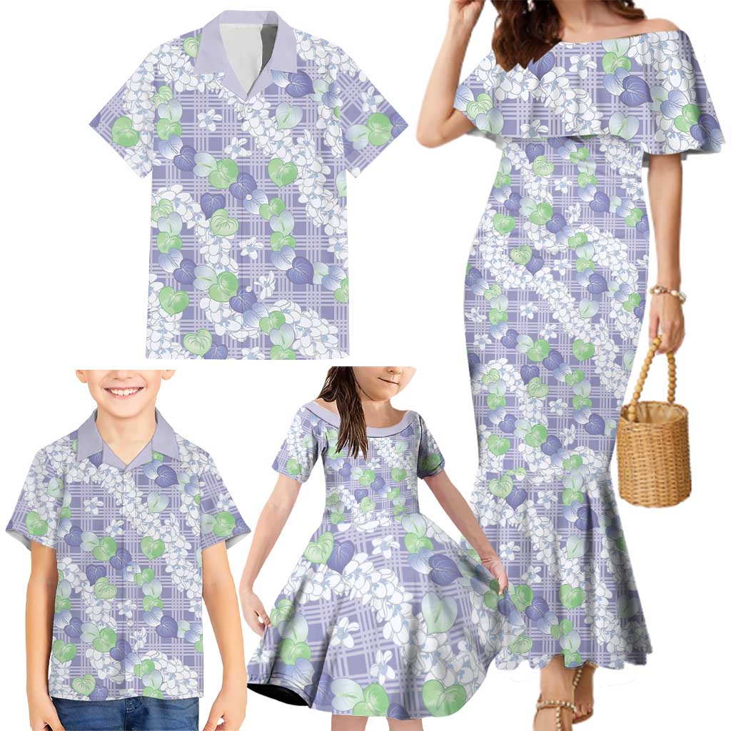 Anthurium Plumeria Lei Pastel Family Matching Mermaid Dress and Hawaiian Shirt Purple Hawaiian Splendid Palaka