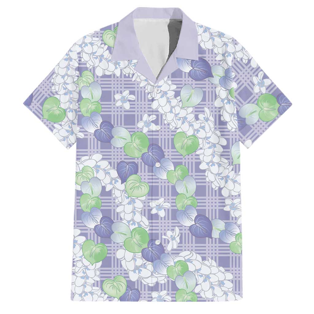 Anthurium Plumeria Lei Pastel Family Matching Off The Shoulder Long Sleeve Dress and Hawaiian Shirt Purple Hawaiian Splendid Palaka
