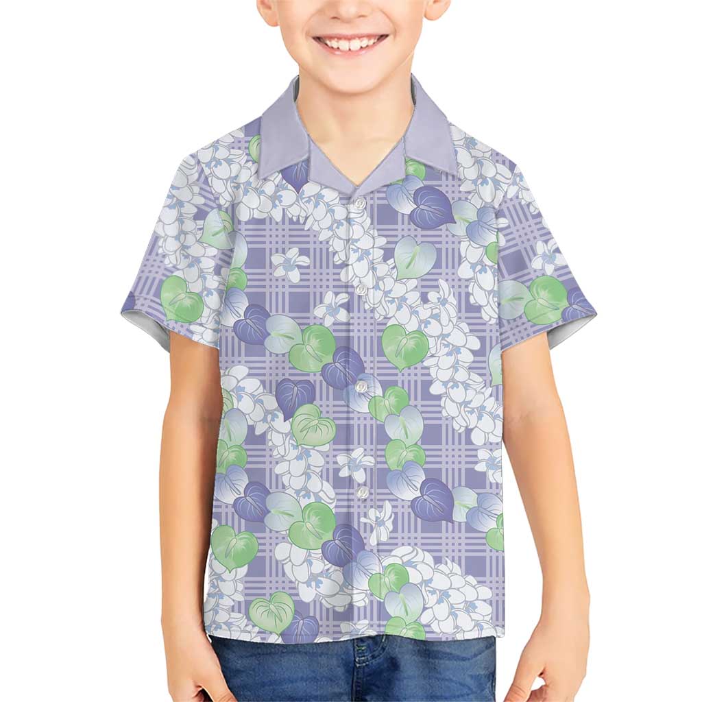 Anthurium Plumeria Lei Pastel Family Matching Off The Shoulder Long Sleeve Dress and Hawaiian Shirt Purple Hawaiian Splendid Palaka
