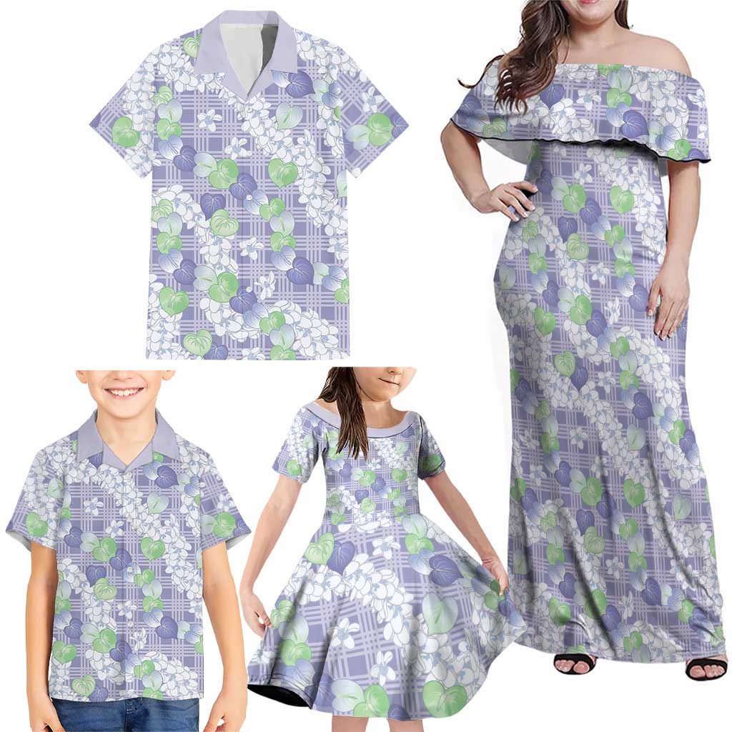 Anthurium Plumeria Lei Pastel Family Matching Off Shoulder Maxi Dress and Hawaiian Shirt Purple Hawaiian Splendid Palaka LT01 - Polynesian Pride