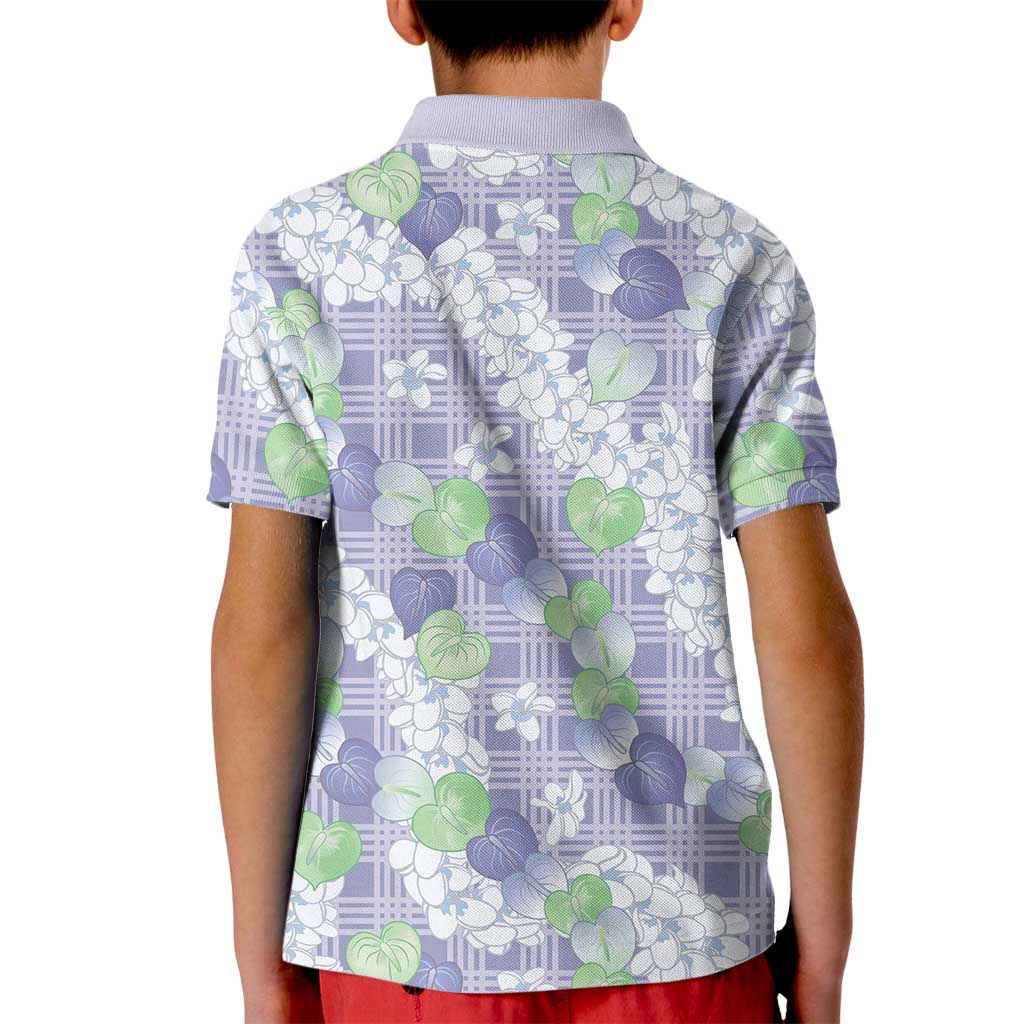 Anthurium Plumeria Lei Pastel Kid Polo Shirt Purple Hawaiian Splendid Palaka LT01 - Polynesian Pride