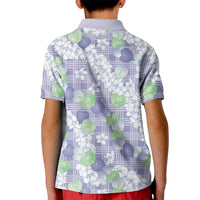 Anthurium Plumeria Lei Pastel Kid Polo Shirt Purple Hawaiian Splendid Palaka LT01 - Polynesian Pride