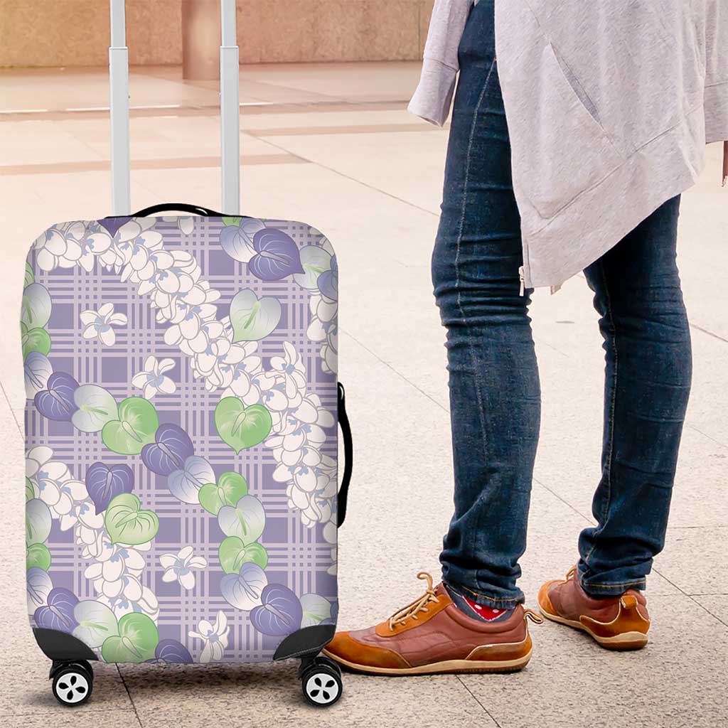 Anthurium Plumeria Lei Pastel Luggage Cover Purple Hawaiian Splendid Palaka