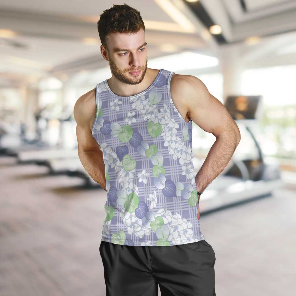 Anthurium Plumeria Lei Pastel Men Tank Top Purple Hawaiian Splendid Palaka