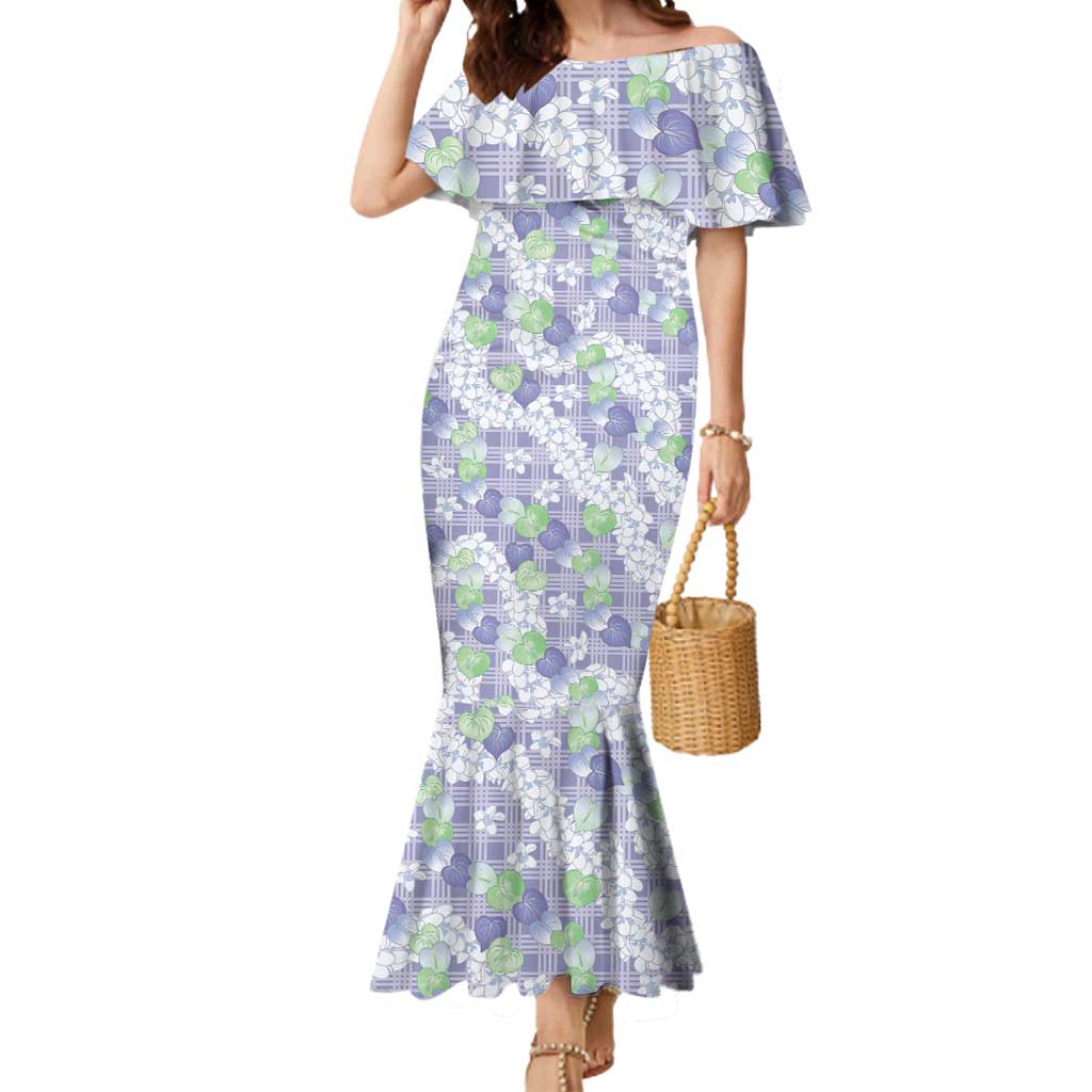 Anthurium Plumeria Lei Pastel Mermaid Dress Purple Hawaiian Splendid Palaka LT01 Women Purple - Polynesian Pride