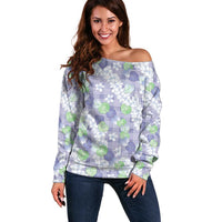 Anthurium Plumeria Lei Pastel Off Shoulder Sweater Purple Hawaiian Splendid Palaka LT01 Women Purple - Polynesian Pride