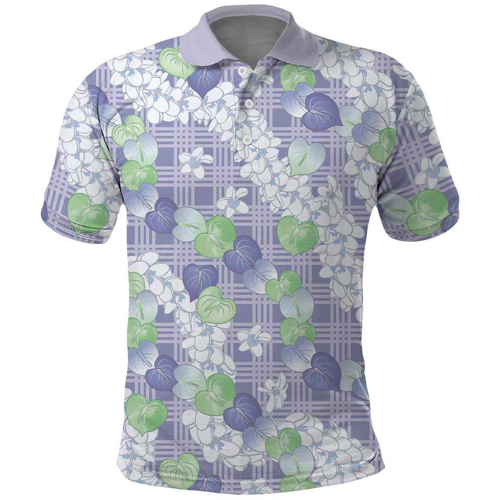 Anthurium Plumeria Lei Pastel Polo Shirt Purple Hawaiian Splendid Palaka LT01 Purple - Polynesian Pride