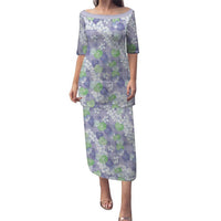 Anthurium Plumeria Lei Pastel Puletasi Purple Hawaiian Splendid Palaka LT01 Long Dress Purple - Polynesian Pride