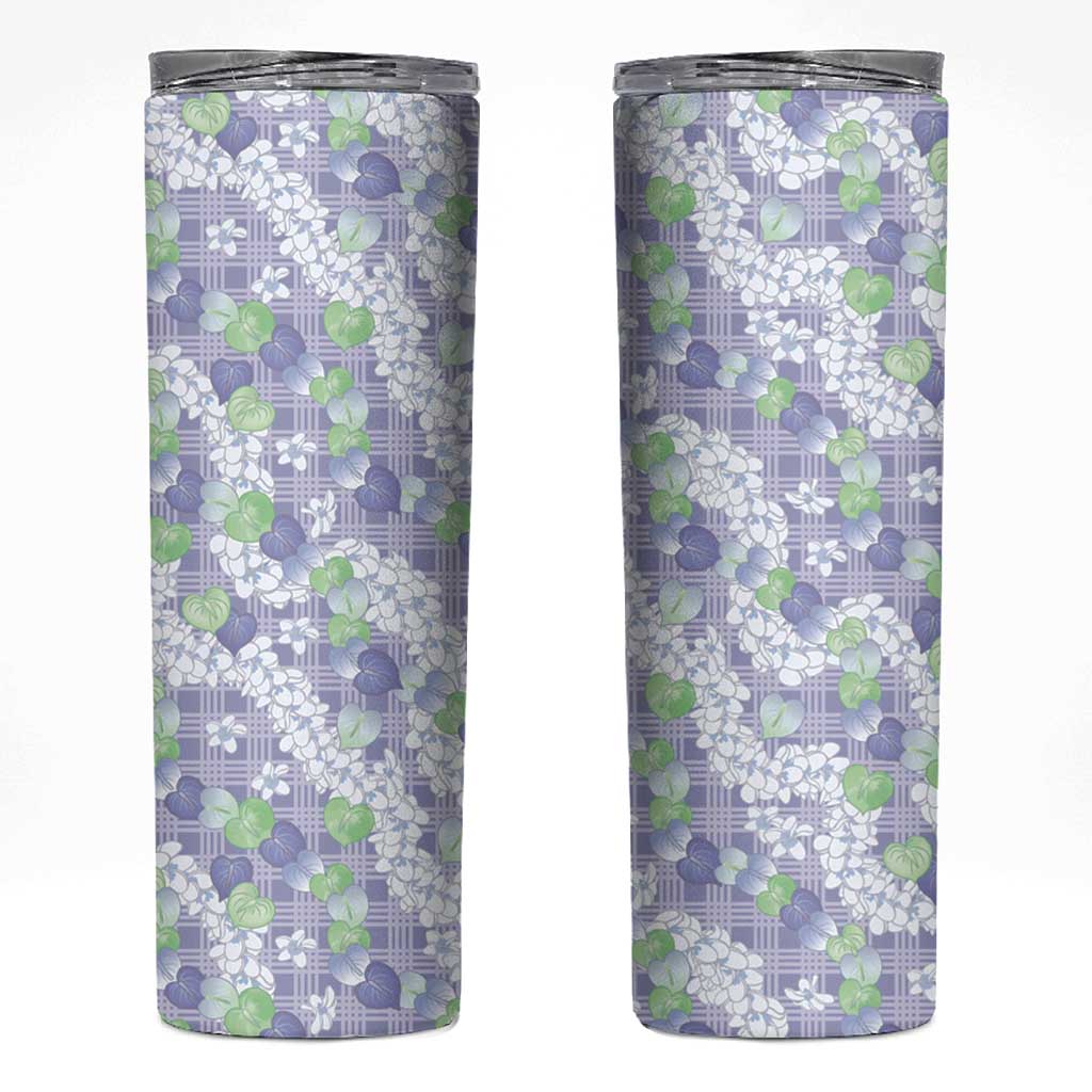 Anthurium Plumeria Lei Pastel Skinny Tumbler Purple Hawaiian Splendid Palaka LT01 Purple - Polynesian Pride