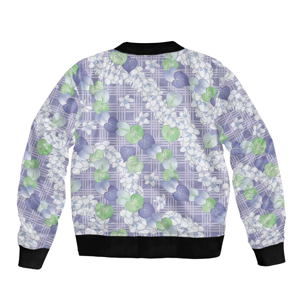 Anthurium Plumeria Lei Pastel Sleeve Zip Bomber Jacket Purple Hawaiian Splendid Palaka