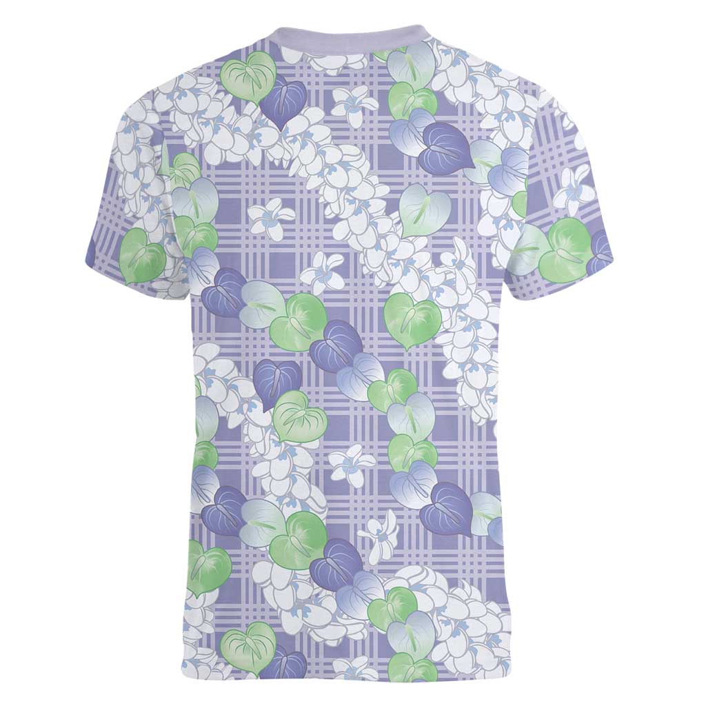 Anthurium Plumeria Lei Pastel Women V-Neck T-Shirt Purple Hawaiian Splendid Palaka