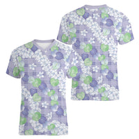 Anthurium Plumeria Lei Pastel Women V-Neck T-Shirt Purple Hawaiian Splendid Palaka