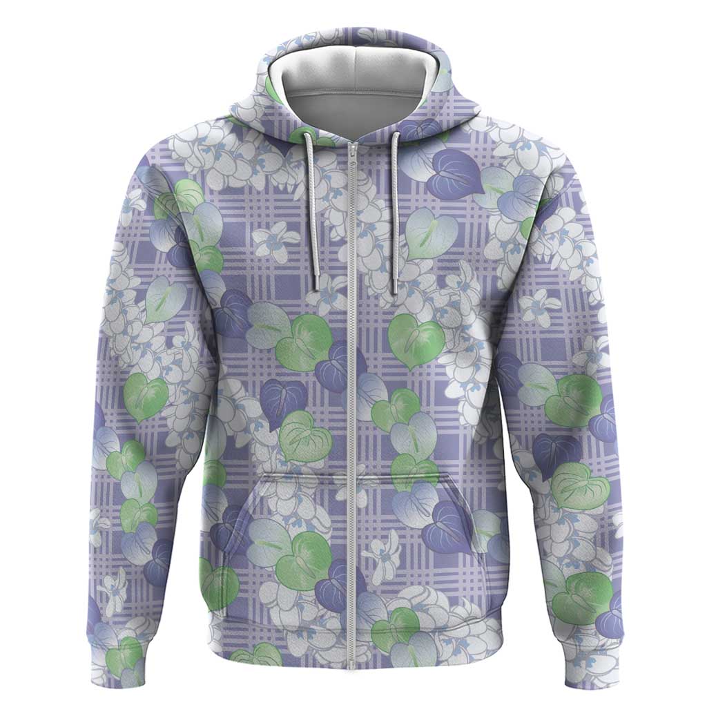 Anthurium Plumeria Lei Pastel Zip Hoodie Purple Hawaiian Splendid Palaka LT01 Zip Hoodie Purple - Polynesian Pride