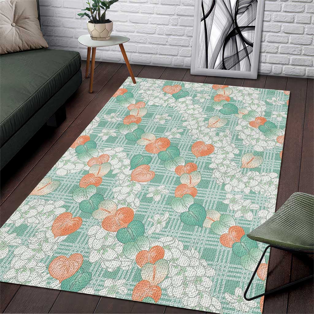 Anthurium Plumeria Lei Pastel Area Rug Teal Hawaiian Splendid Palaka LT01 Teal - Polynesian Pride