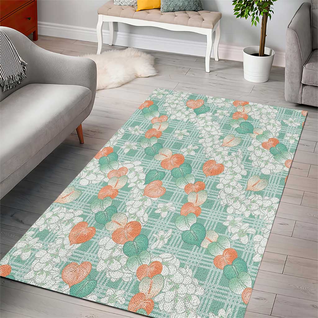 Anthurium Plumeria Lei Pastel Area Rug Teal Hawaiian Splendid Palaka LT01 - Polynesian Pride