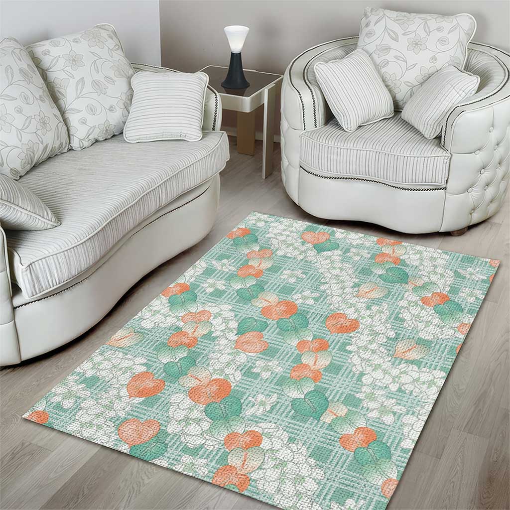 Anthurium Plumeria Lei Pastel Area Rug Teal Hawaiian Splendid Palaka LT01 - Polynesian Pride