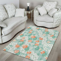 Anthurium Plumeria Lei Pastel Area Rug Teal Hawaiian Splendid Palaka LT01 - Polynesian Pride