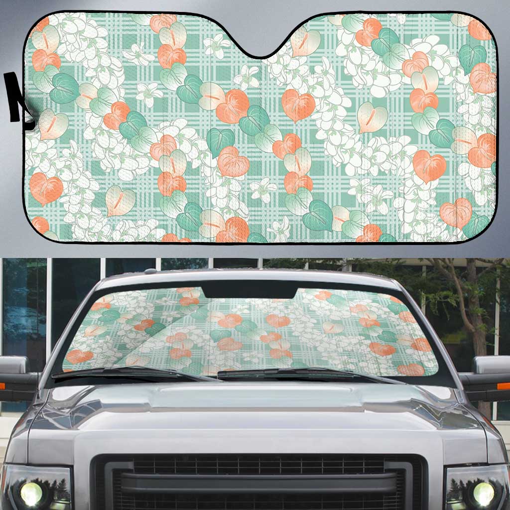 Anthurium Plumeria Lei Pastel Auto Sun Shade Teal Hawaiian Splendid Palaka LT01 Teal - Polynesian Pride