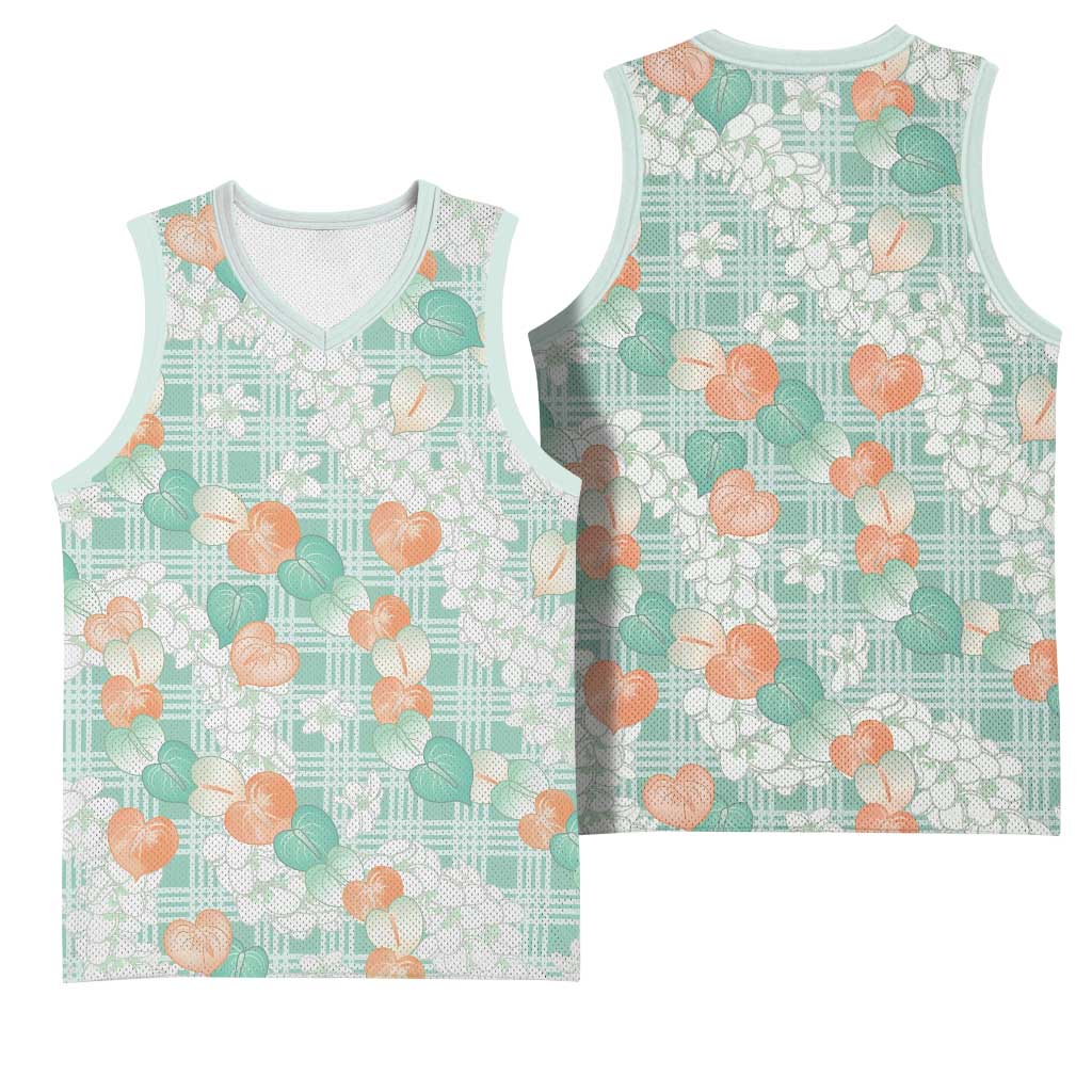 Anthurium Plumeria Lei Pastel Basketball Jersey Teal Hawaiian Splendid Palaka LT01 - Polynesian Pride
