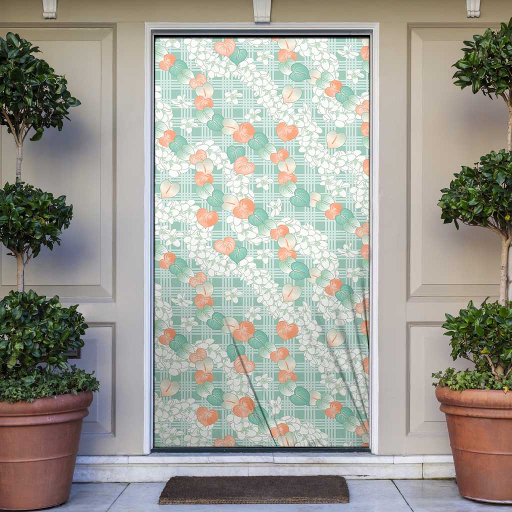 Anthurium Plumeria Lei Pastel Door Cover Teal Hawaiian Splendid Palaka LT01 Teal - Polynesian Pride
