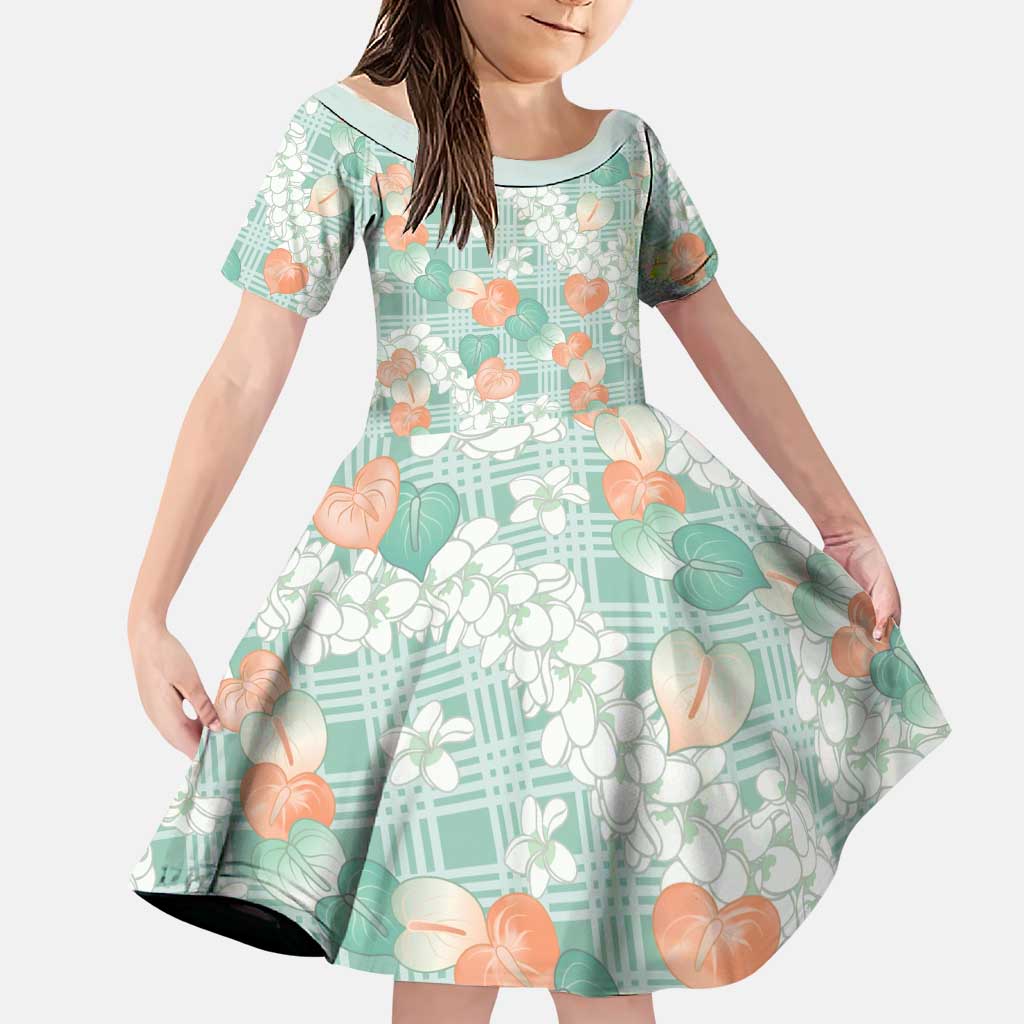 Anthurium Plumeria Lei Pastel Family Matching Long Sleeve Bodycon Dress and Hawaiian Shirt Teal Hawaiian Splendid Palaka