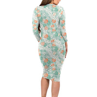 Anthurium Plumeria Lei Pastel Family Matching Long Sleeve Bodycon Dress and Hawaiian Shirt Teal Hawaiian Splendid Palaka