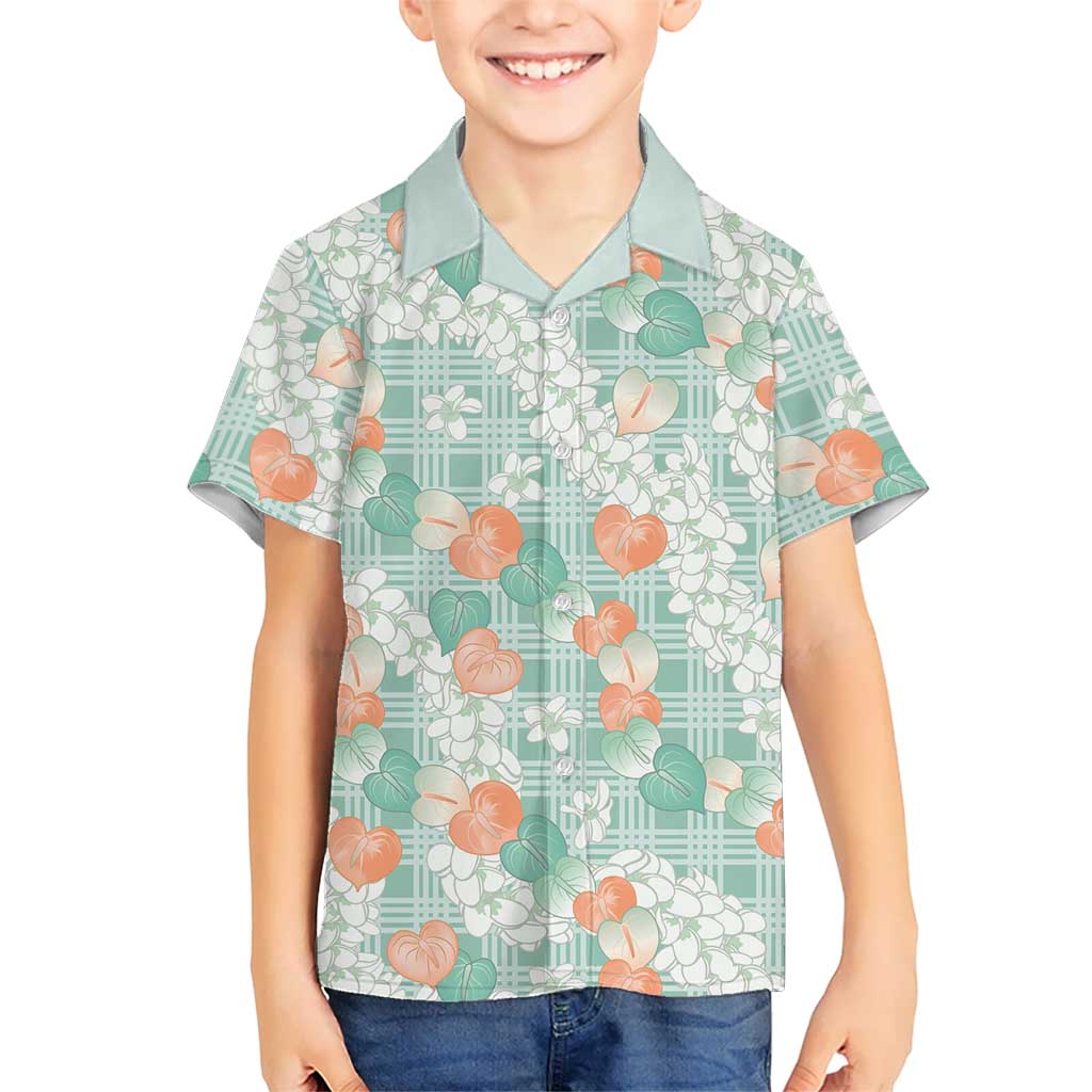 Anthurium Plumeria Lei Pastel Family Matching Long Sleeve Bodycon Dress and Hawaiian Shirt Teal Hawaiian Splendid Palaka