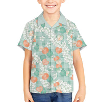 Anthurium Plumeria Lei Pastel Family Matching Long Sleeve Bodycon Dress and Hawaiian Shirt Teal Hawaiian Splendid Palaka