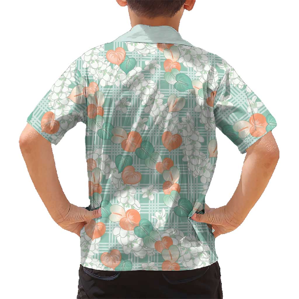 Anthurium Plumeria Lei Pastel Family Matching Short Sleeve Bodycon Dress and Hawaiian Shirt Teal Hawaiian Splendid Palaka