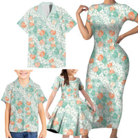 Anthurium Plumeria Lei Pastel Family Matching Short Sleeve Bodycon Dress and Hawaiian Shirt Teal Hawaiian Splendid Palaka
