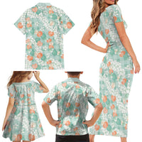 Anthurium Plumeria Lei Pastel Family Matching Short Sleeve Bodycon Dress and Hawaiian Shirt Teal Hawaiian Splendid Palaka