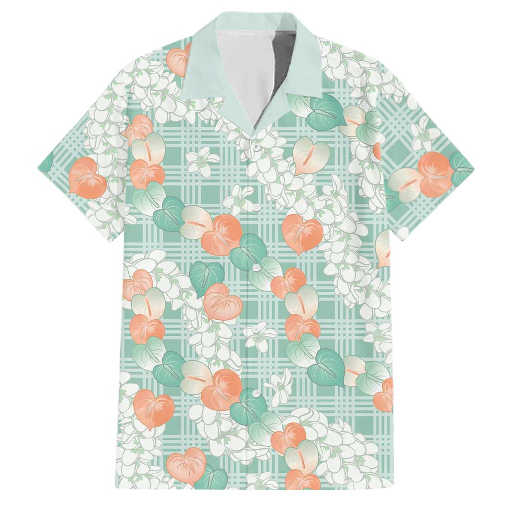 Anthurium Plumeria Lei Pastel Family Matching Short Sleeve Bodycon Dress and Hawaiian Shirt Teal Hawaiian Splendid Palaka